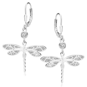 Cercei lungi de argint cu libelule cu pietre si tortite DiAmanti Z2058DR_W-DIA (Argint 925‰ 2,9 g.)